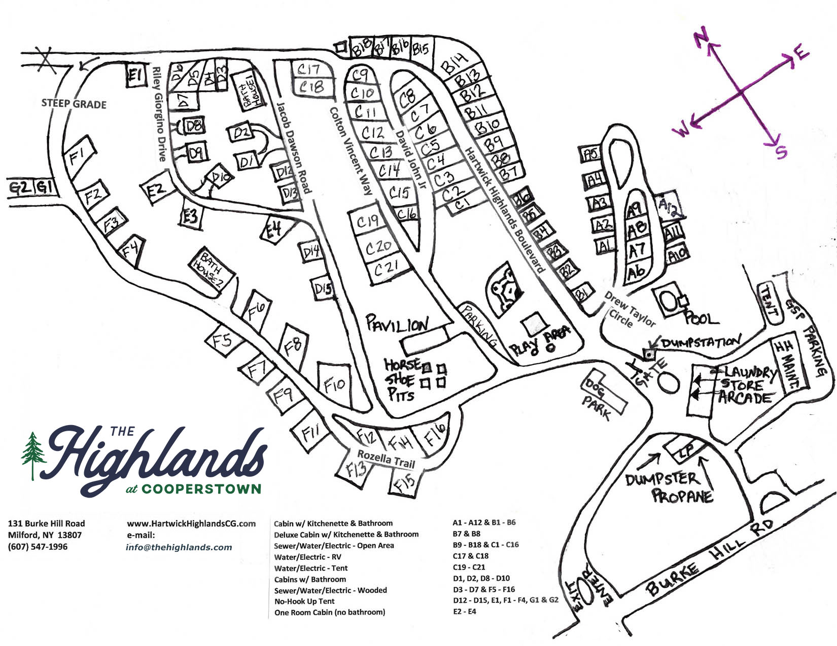 The Highlands at Cooperstown Campground Map